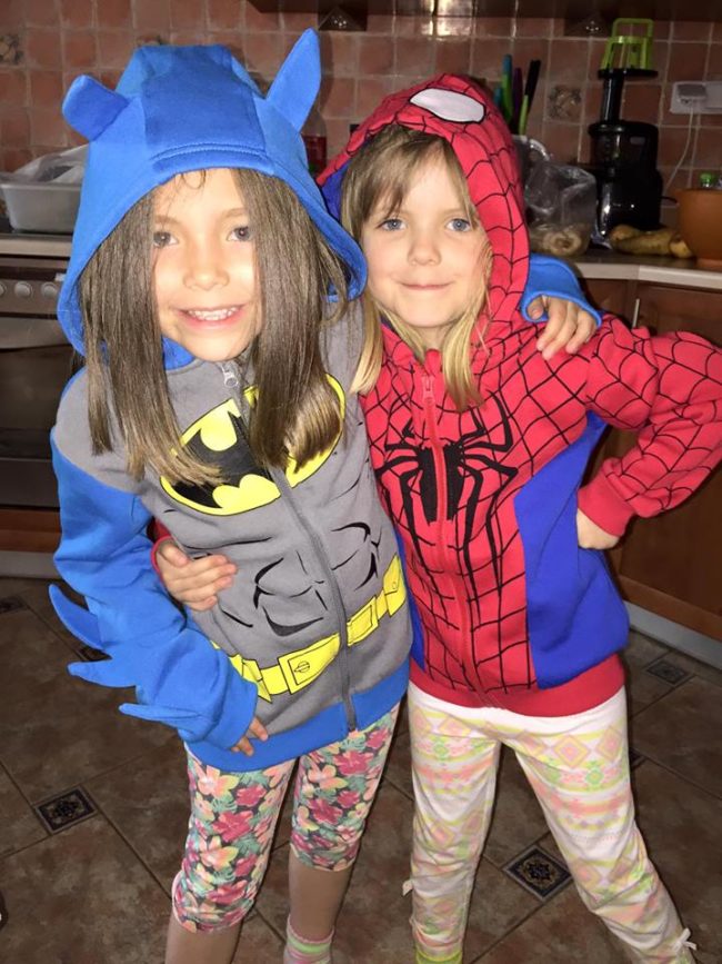 Maya dressed up as Batman while Lily put on a Spiderman costume.