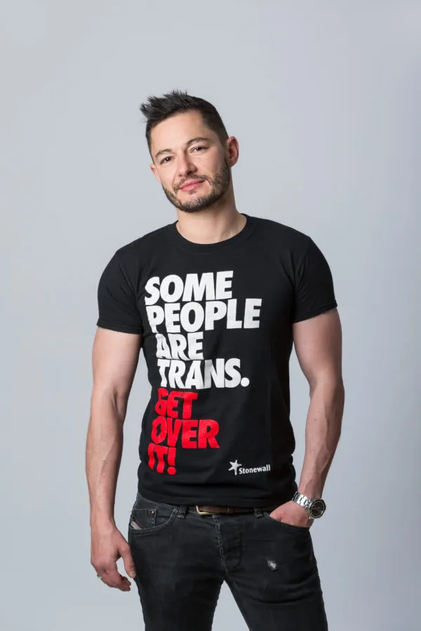 Transgender rights activist Jake Graf in a Stonewall t-shirt