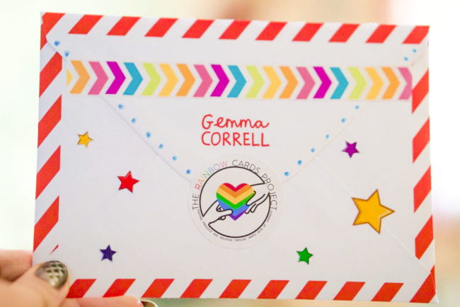 A card designed by Gemma Correll to be sent out by The Rainbow Cards Project 