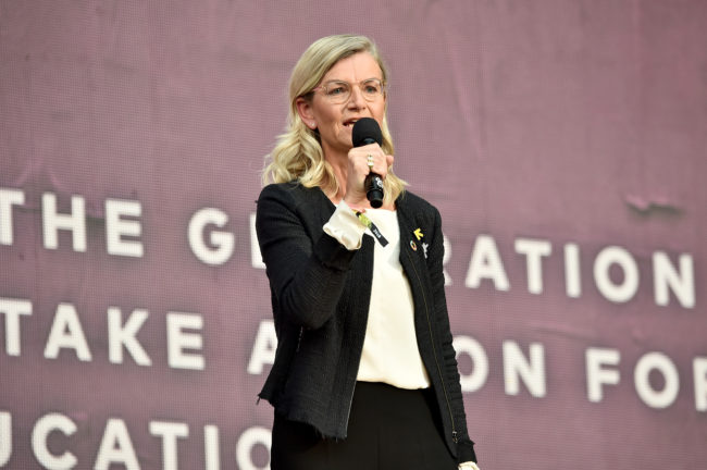 Danish development minister Ulla Tornaes, who made the decision to cut aid to Tanzania, addresses the the 2018 Global Citizen Festiva.