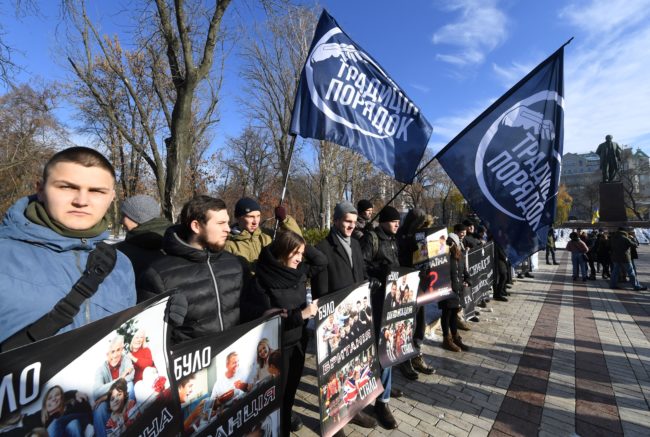 Far-right militants protest the trans rights rally in Ukraine.