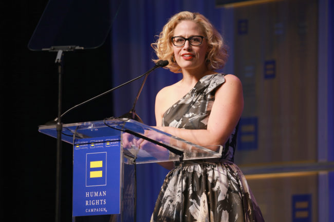 Bisexual politician Kyrsten Sinema speaks at the Human Rights Campaign 2018 gala dinner