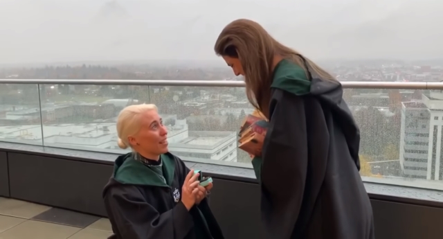 A lesbian couple from Portland get engaged in a Harry Potter themed proposal