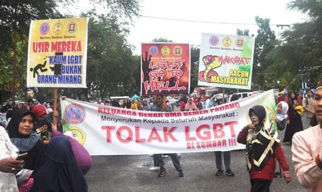 An anti-LGBT+ march in Indonesia