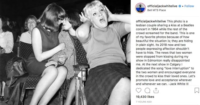 Jack White calls out homophobia at gig on Instagram. 