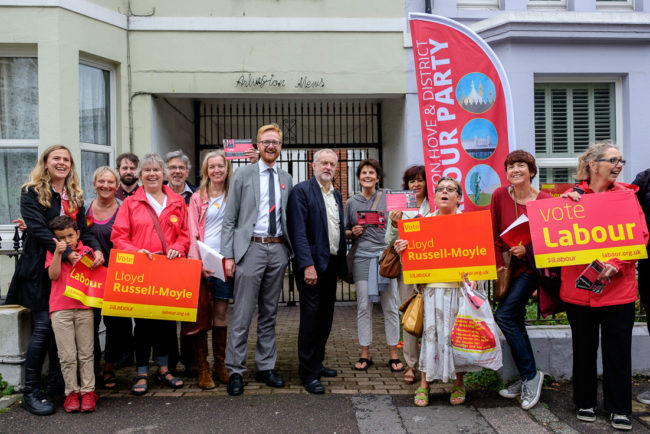 Lloyd Russell-Moyle with Jeremy Corbyn and Labour activists