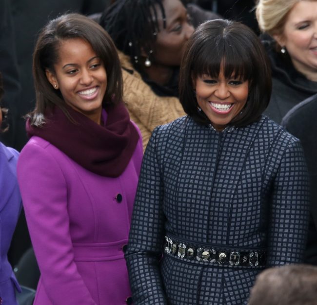 First lady Michelle Obama and daughter Malia Obama at the second inauguration of President Obama