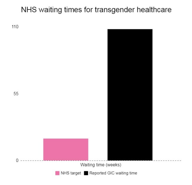 A chart showing NHS transgender waiting times compared to targets