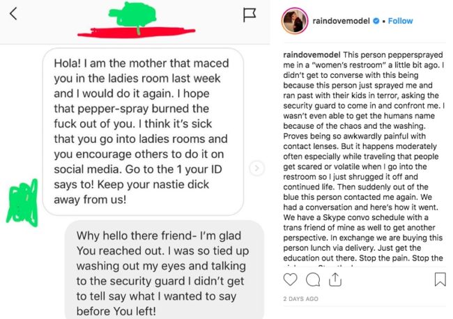 Rain Dove posted about their pepper spray attack on Instagram