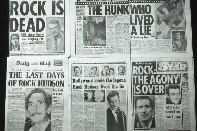 Tabloids on the death of Rock Hudson, re-published for World AIDS Day 
