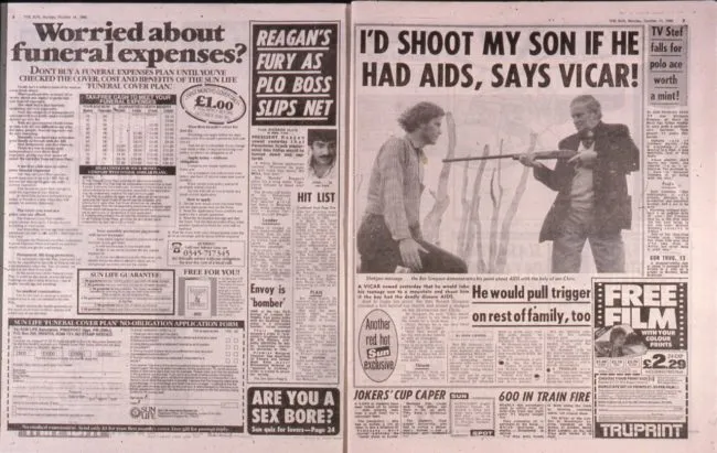 The Sun's coverage of AIDS in the 1980s used in an article on World AIDS Day 