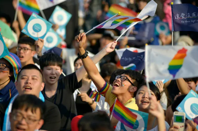 People take part in a rally in support of same-sex marriage in Taiwan