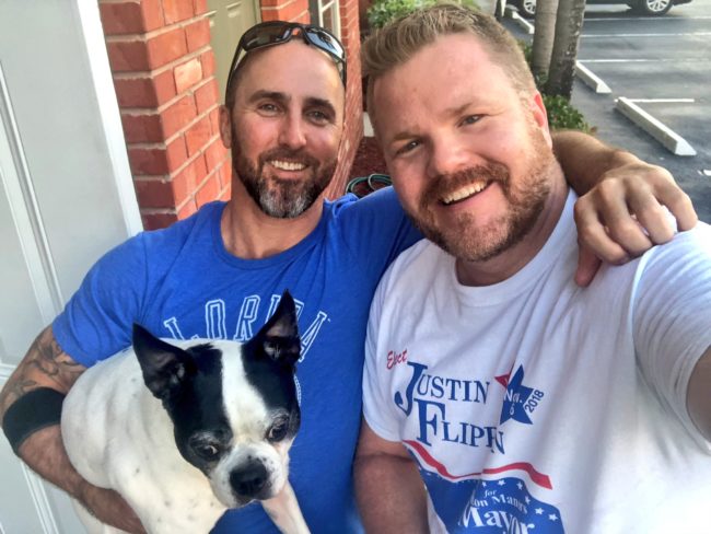 Openly gay commissioner Justin Flippen campaigned door to door to be elected mayor.