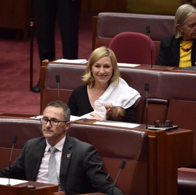 Larissa Waters breastfeeds in Australia's Parliament