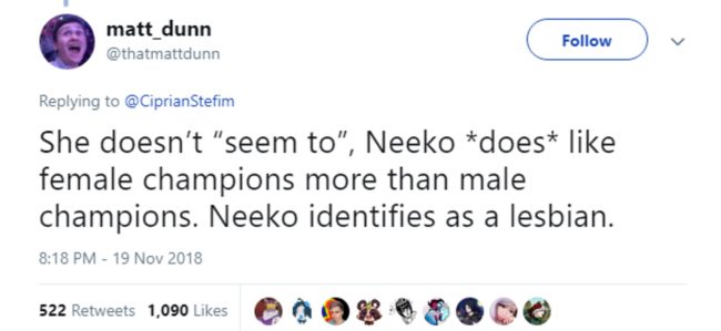 League of Legends writer Matt Dunn confirms Neeko is a lesbian