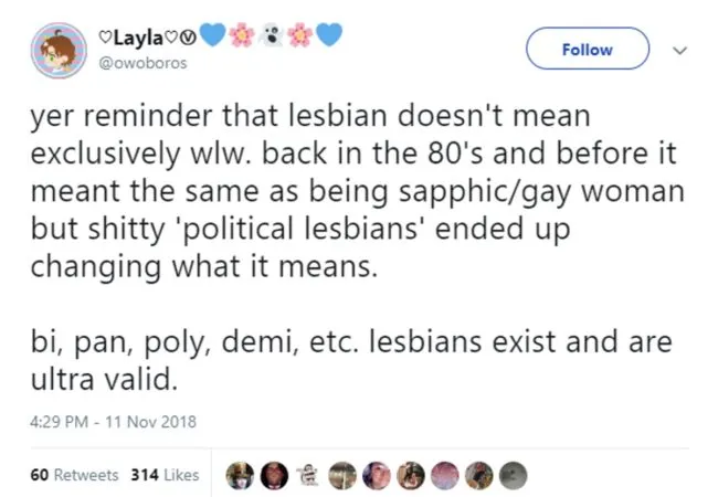 The original tweet which started the lesbian debate