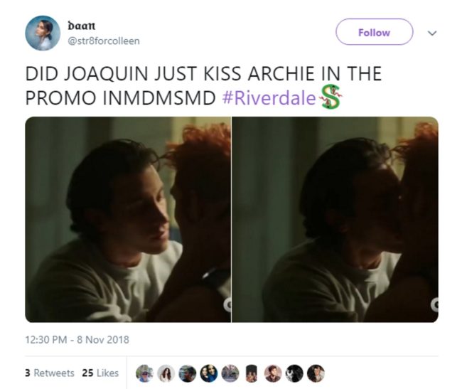 Tweet about Archie and Joaquin's gay kiss
