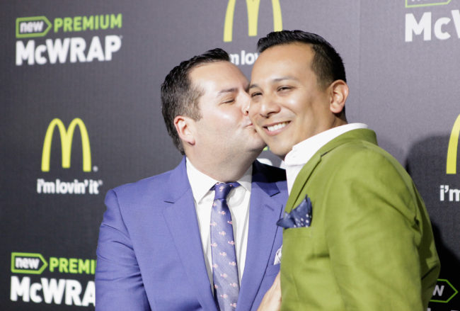 Ross Mathews and Salvador Camarena attend the launch of McDonald's Premium McWrap at Paramount Studios