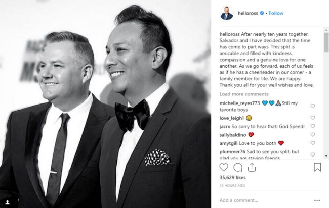 Instagram post by Ross Mathews telling fans about his split from Salvador Camarena