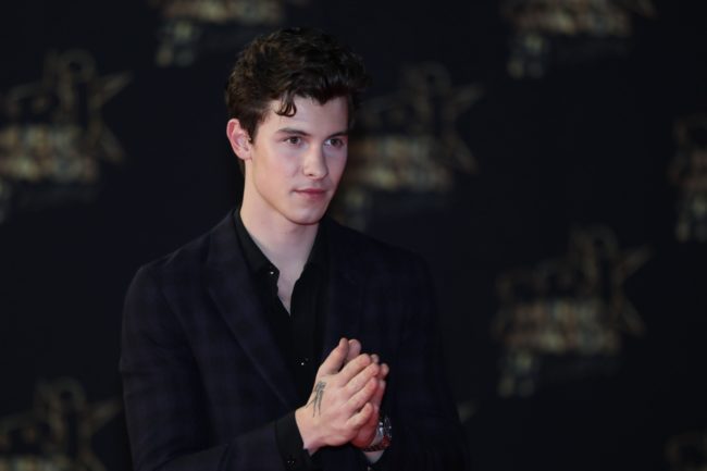 Canadian singer Shawn Mendes poses on the red carpet at the 20th NRJ Music Awards ceremony
