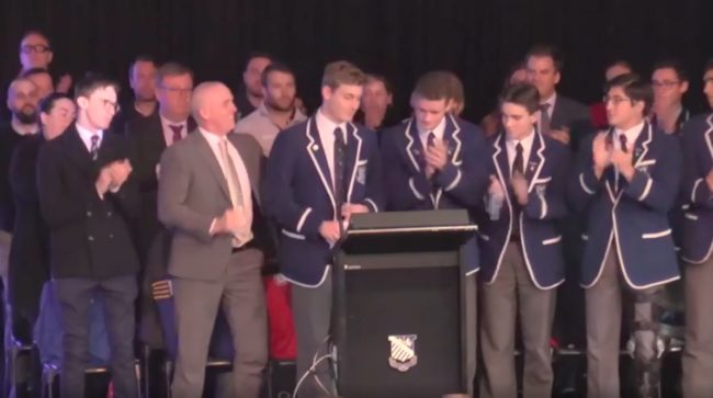 St. Ignatius’ College student Finn Standard gets a standing ovation after he comes out as gay