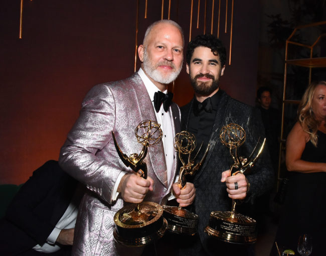 Ryan Murphy and Darren Criss attend FOX Broadcasting Company, FX, National Geographic and 20th Century Fox Television 2018 Emmy Nominee Party at Vibiana on September 17, 2018 in Los Angeles, California.