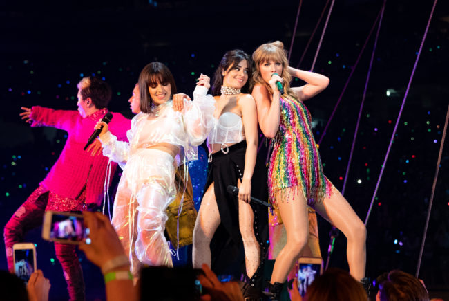 Charli XCX, Camila Cabello and Taylor Swift perform onstage during opening night of Taylor Swift's 2018 Reputation Stadium Tour at University of Phoenix Stadium on May 8, 2018.