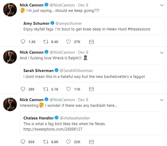 Tweets show Amy Schumer, Chelsea Handler and Sarah Silverman using the slurs 'fag' and 'faggot'
