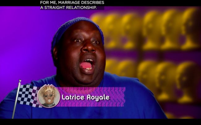 RuPaul's Drag Race All Stars 4 queen Latrice Royale competed on season 4 where she took an anti gay marriage stance. 