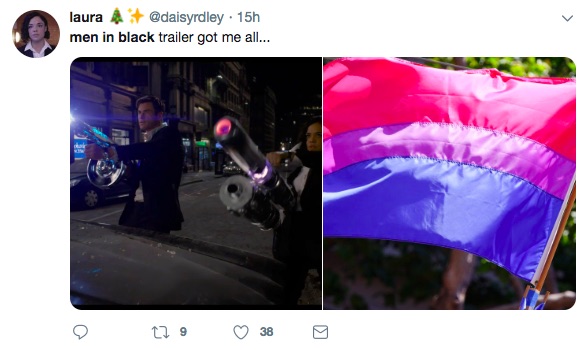Twitter celebrates Men in Black: International trailer as bisexual culture.
