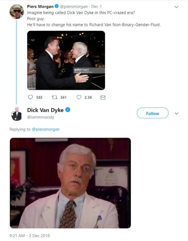 Dick Van Dyke responded to Piers Morgan with a Dick Van Dyke meme