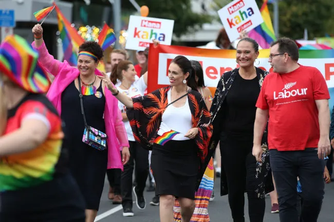 Prime Minister Jacinda Ardern becomes the first leader of New Zealand to march in the Pride Parade in Auckland