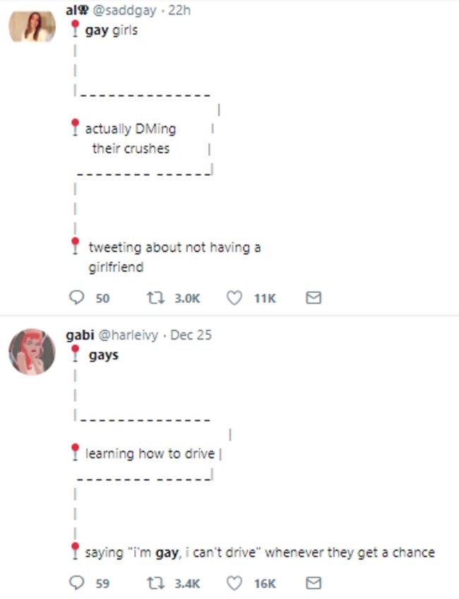 Two tweets of a gay meme which took Twitter by storm in December 2018