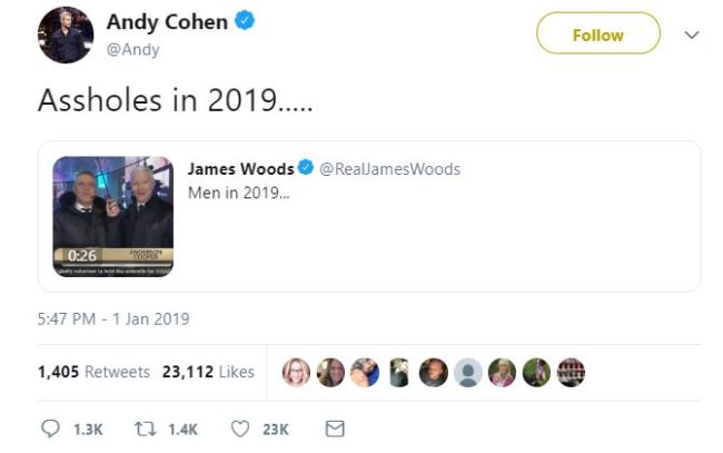 Andy Cohen responds to Trump-supporting actor James Woods