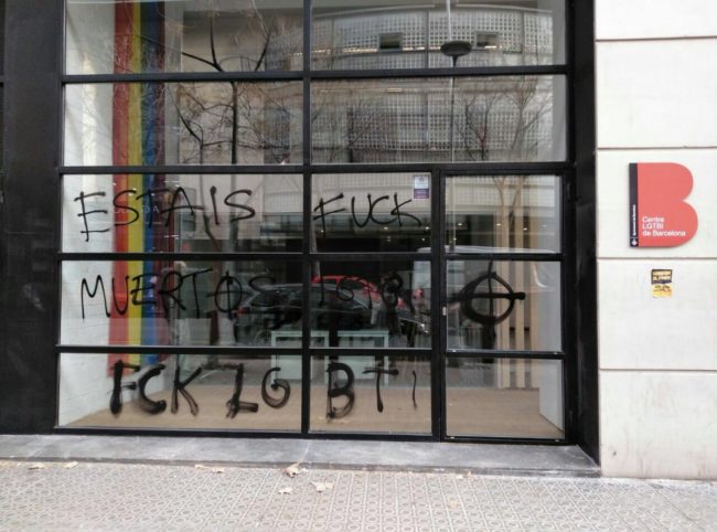The vandalised LGBT centre in Barcelona
