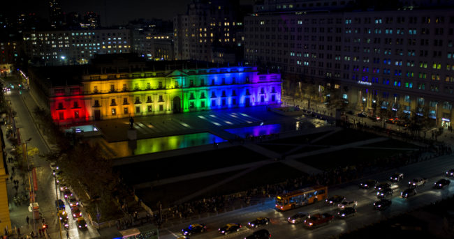 Chile's presidential palace is illuminated with rainbow lighting in support of the gay community