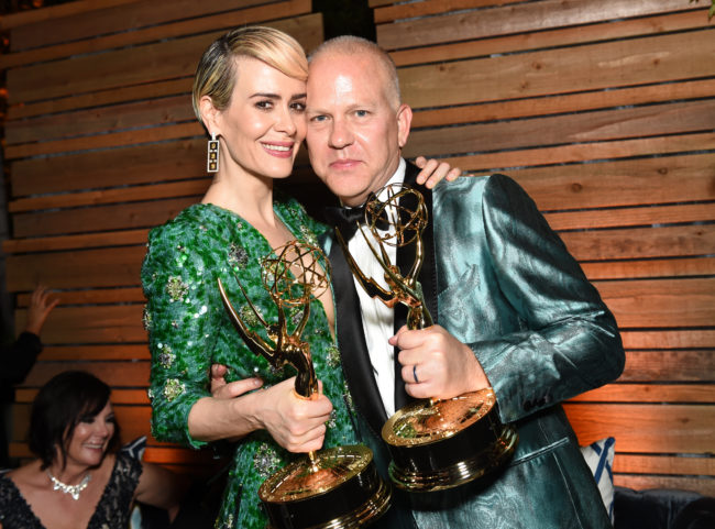 Actors Sarah Paulson and Ryan Murphy, who are working together on the Netflix series Ratched along with others LGBT+ actors, attend an Emmy afterparty.