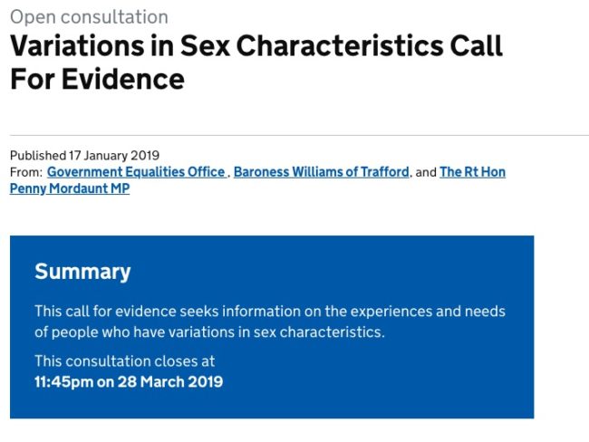 Call for evidence for intersex people 