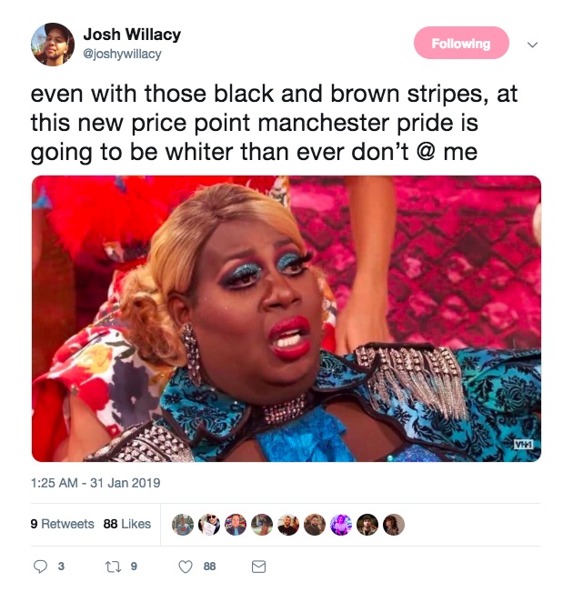 A twitter user criticises Manchester Pride 