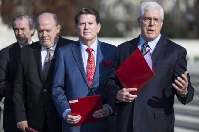 Founder and Chairman of the Liberty Counsel Mat Staver speaks during live nativity scene outside of the U.S. Supreme Court on December 12, 2018 in Washington, DC.