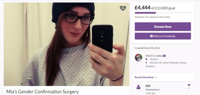 Mia is crowdfunding on GoFundMe for gender surgery