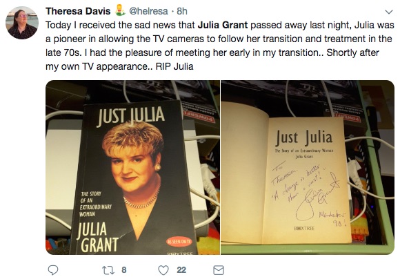 Tributes to Julia Grant on Twitter 