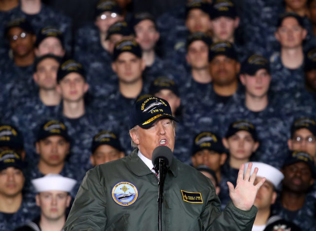 Trans troops ban: President Donald Trump speaks to members of the U.S. Navy and shipyard workers