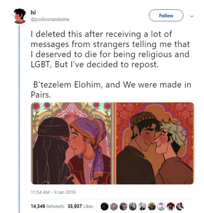 Gay art: A tweet containing gay art showing religious same-sex couples