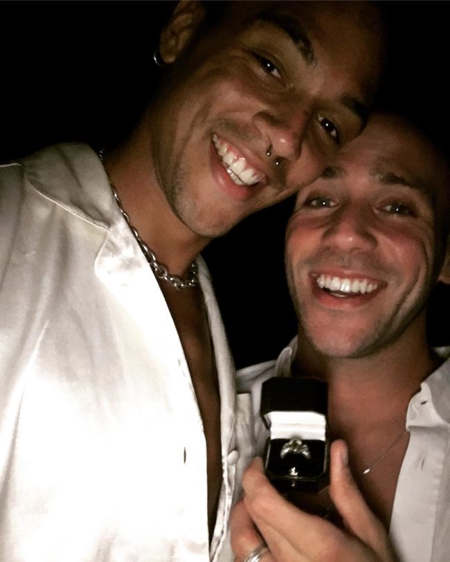 Hollyoaks actor Jimmy Essex holds an engagement given to him by partner Charles