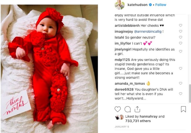 An example of the comments Kate Hudson received criticisng her "genderless" remarks.