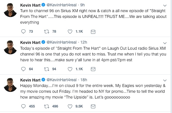 Kevin Hart promoted the radio show appearance on social media.