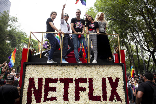 A Pride parade float by Netflix, which has changed the location of its OBX production