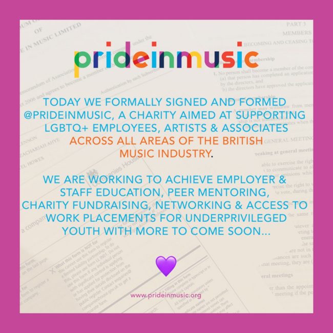 A Facebook post by new LGBT+ music network Pride in Music