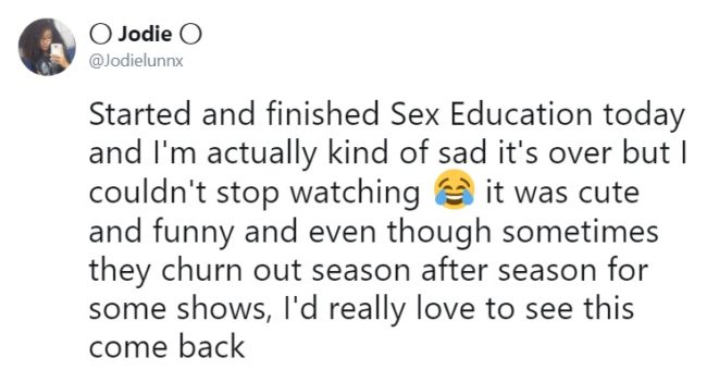Some viewers have already finished watching the first season. (Twitter/@Jodielunnx)